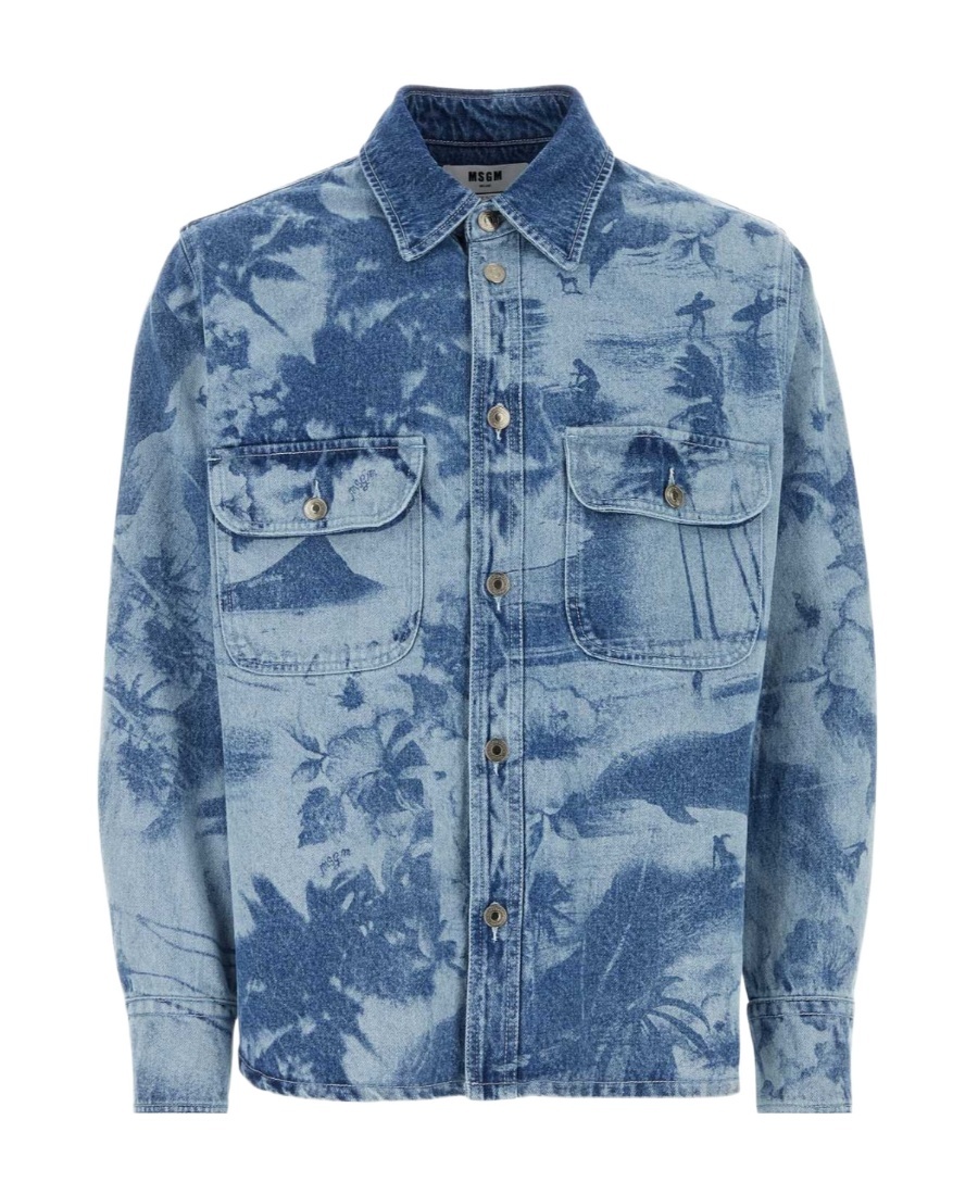 Msgm Unique Print Denim Shirt In Blue