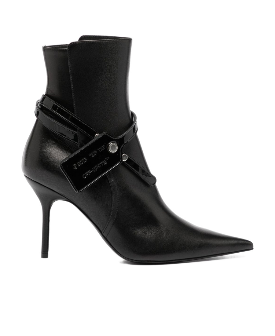 Off-white 110mm Zip Tie Leather Ankle Boots In Black