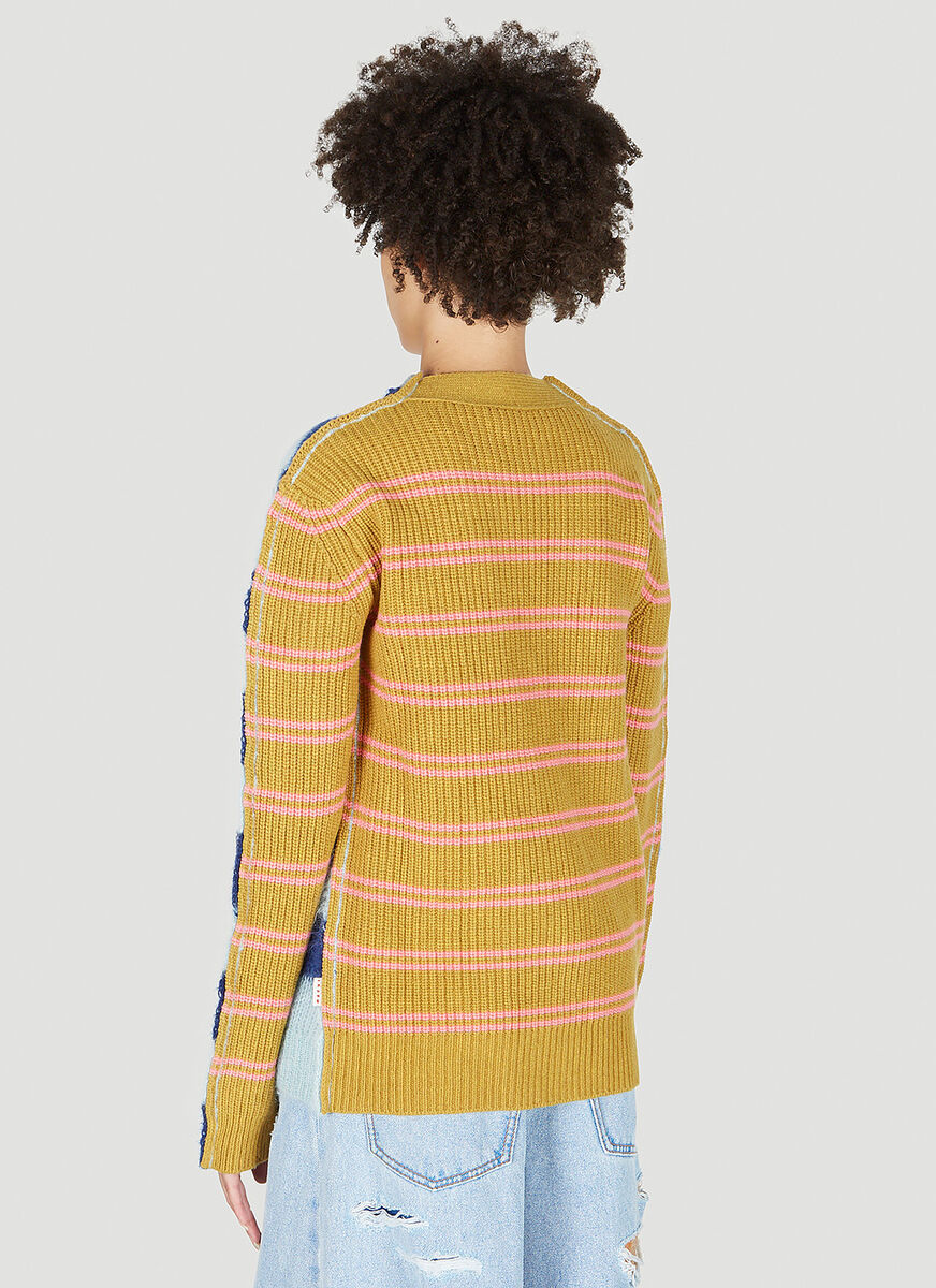 Marni Striped Panelled Cardigan In Blue