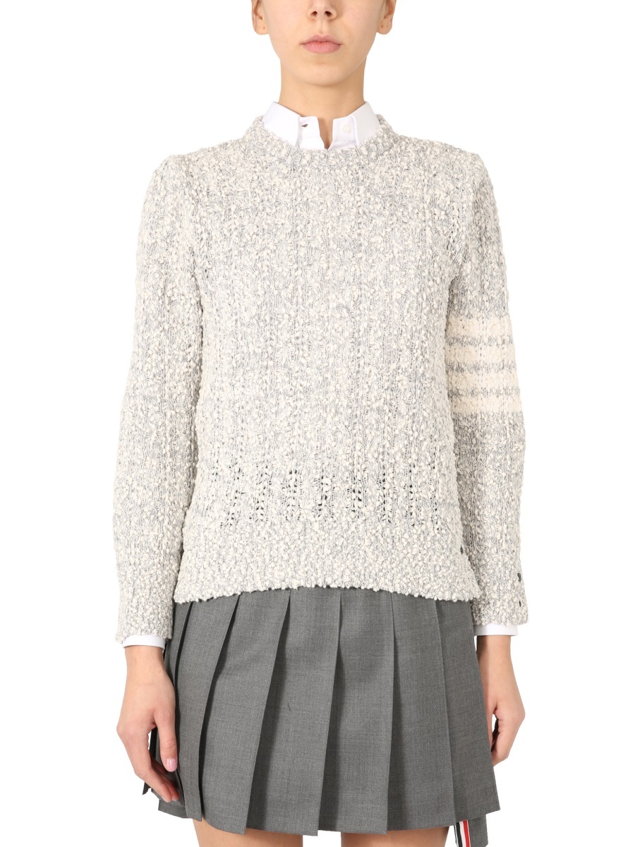 Thom Browne Open Tuck Stitch 4-bar Jumper In White