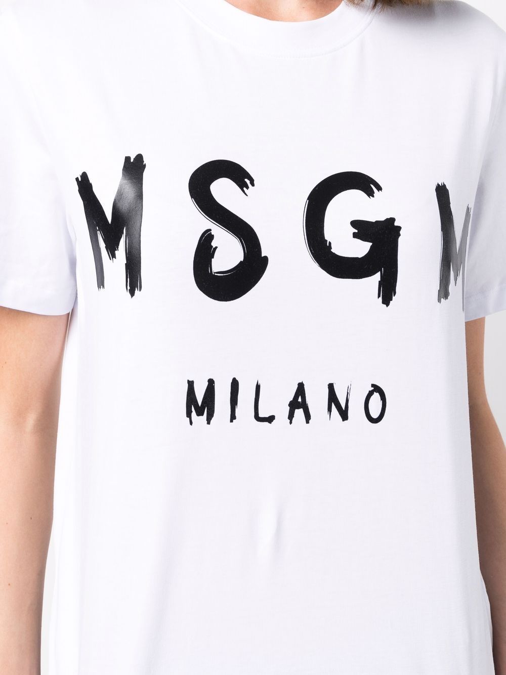 Msgm Round Neck Short Sleeves Straight Hem In White