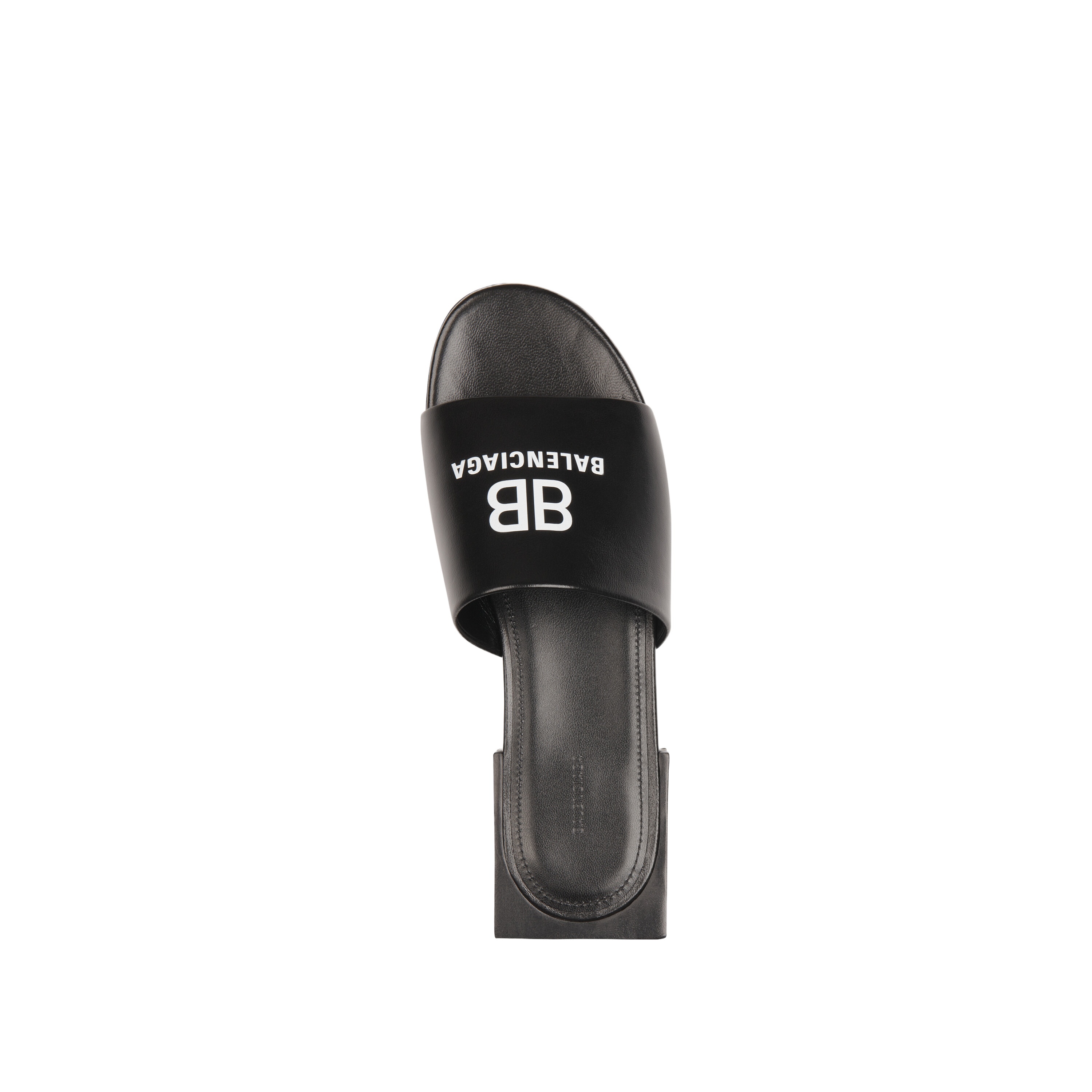 Balenciaga Box Mule Leather Sandals In Black