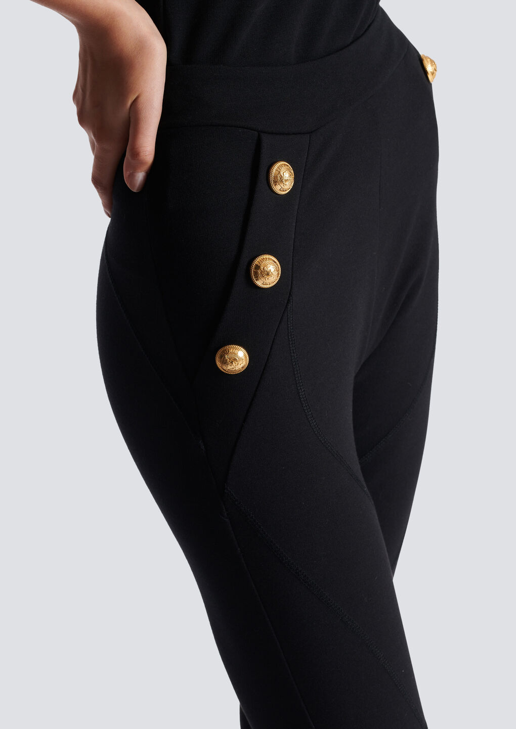 Balmain Jersey Leggings With 6 Buttons In Black