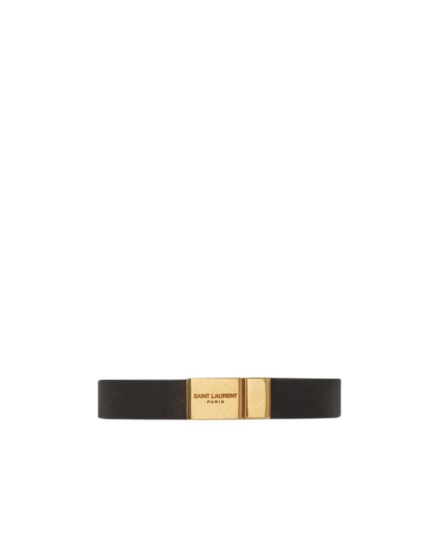 Saint Laurent Cassandre Logo Leather Bracelet In Black