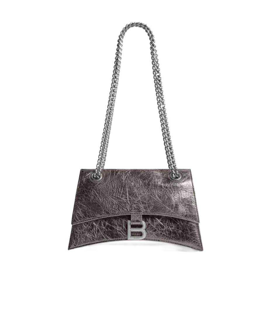 Balenciaga Small Crush Leather Shoulder Bag In Black