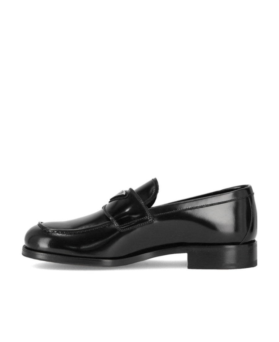 Prada Classic Round Toe Leather Loafers With Low Block Heel In Black