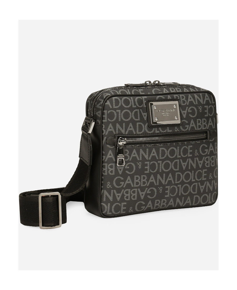 Dolce & Gabbana Logo-print Jacquard Zipped Shoulder Bag In Black