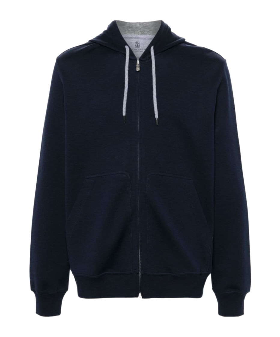 Brunello Cucinelli Techno Cotton Interlock Zip-front Hooded Sweatshirt In Black