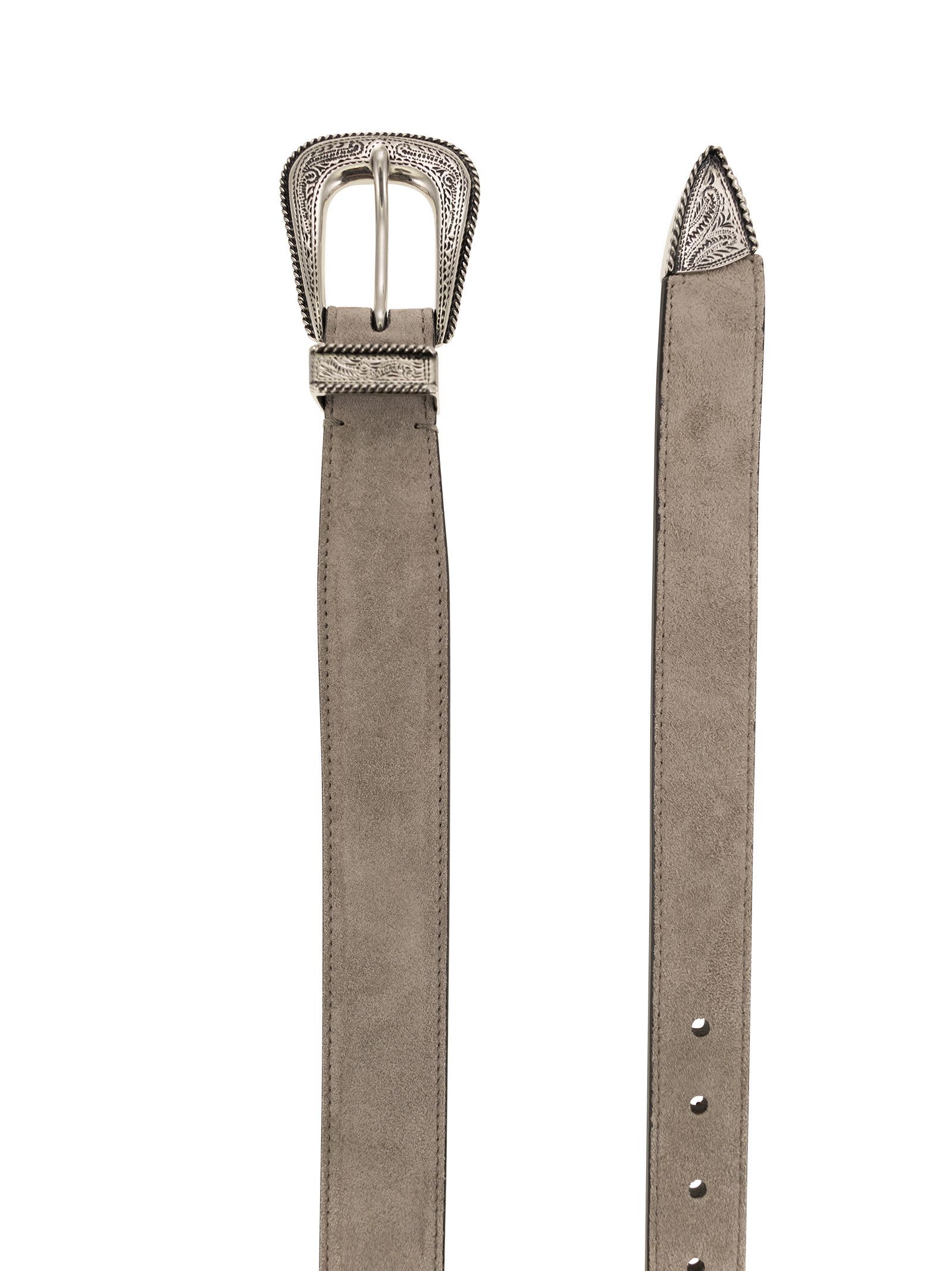 Brunello Cucinelli Inverted Leather Belt With Machined Buckle And Toecap In Gray