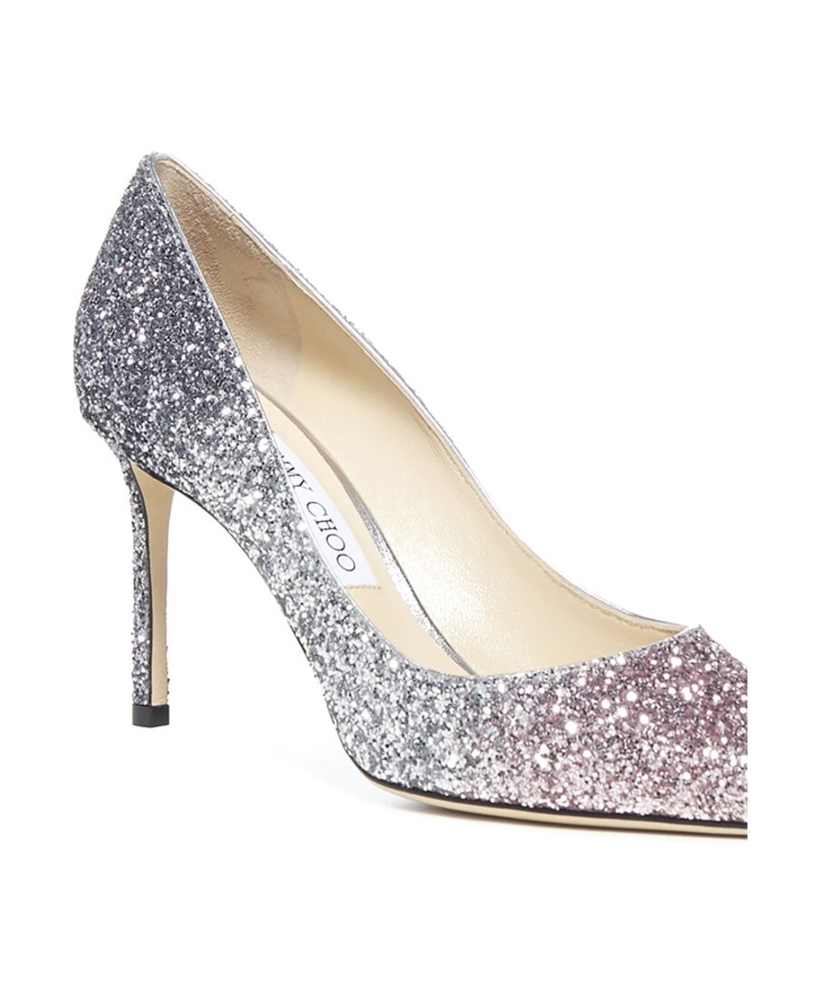 Jimmy Choo Multicolor Glitter Fabric Romy 85 Pumps In Silver