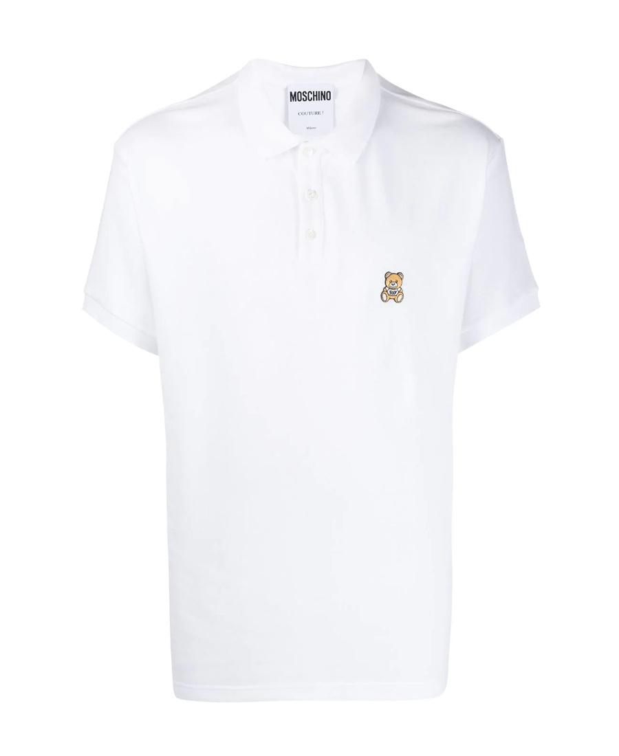 Moschino Teddy Bear Embroidered Polo Shirt In White