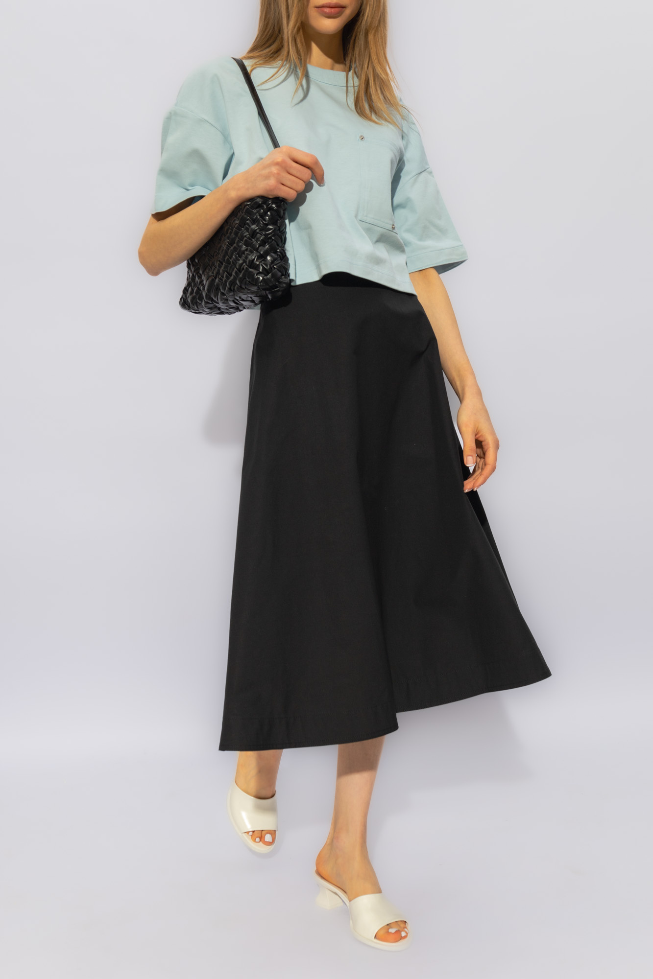 Bottega Veneta Pocket Detailed Cropped T-shirt In Blue