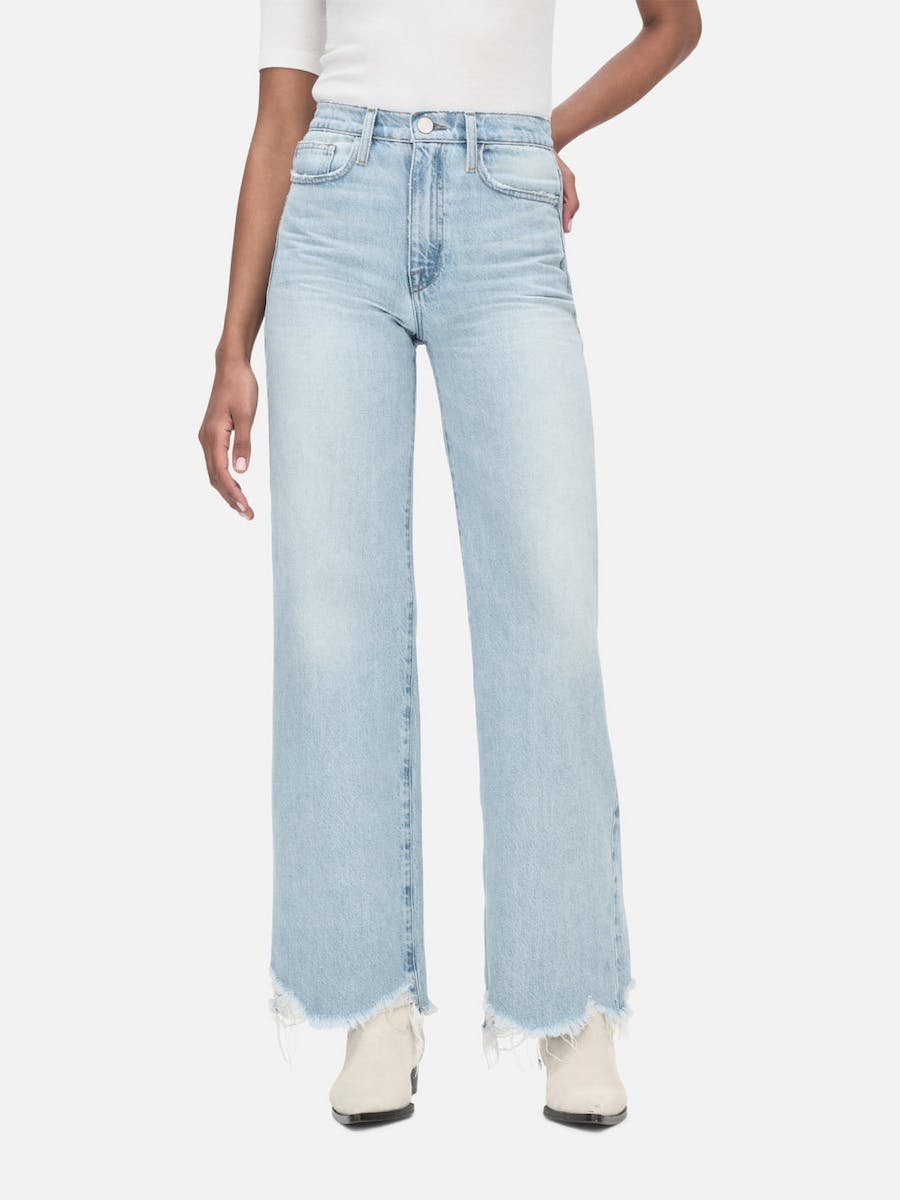 Frame Le Jane Raw-cut Hem Wide-leg Jeans In Gray