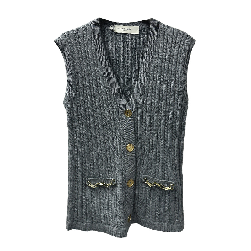 Golden Goose Cable-knit Chain-detail Vest In Black