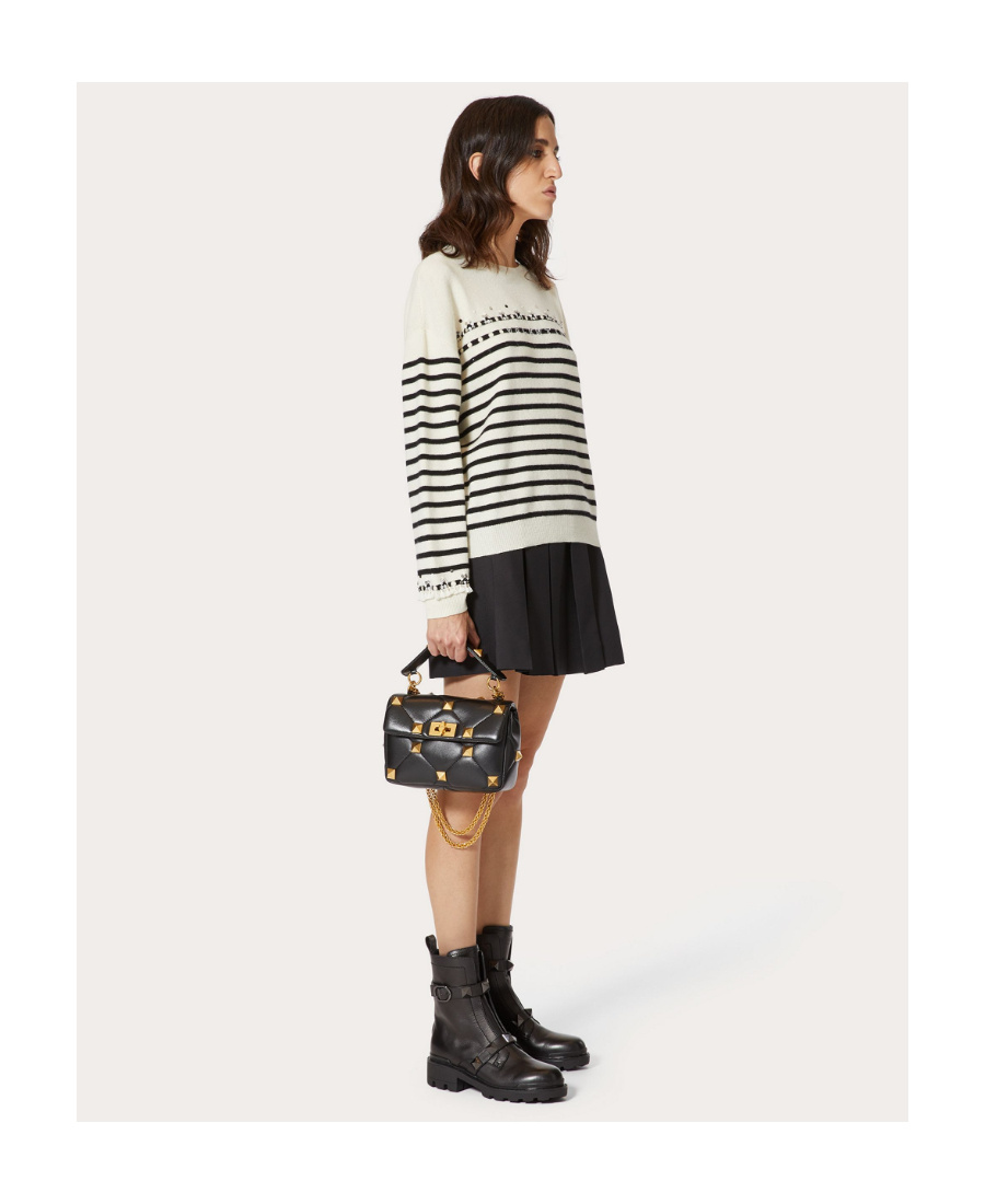 Valentino Medium Roman Stud Chain-link Shoulder Bag In Black