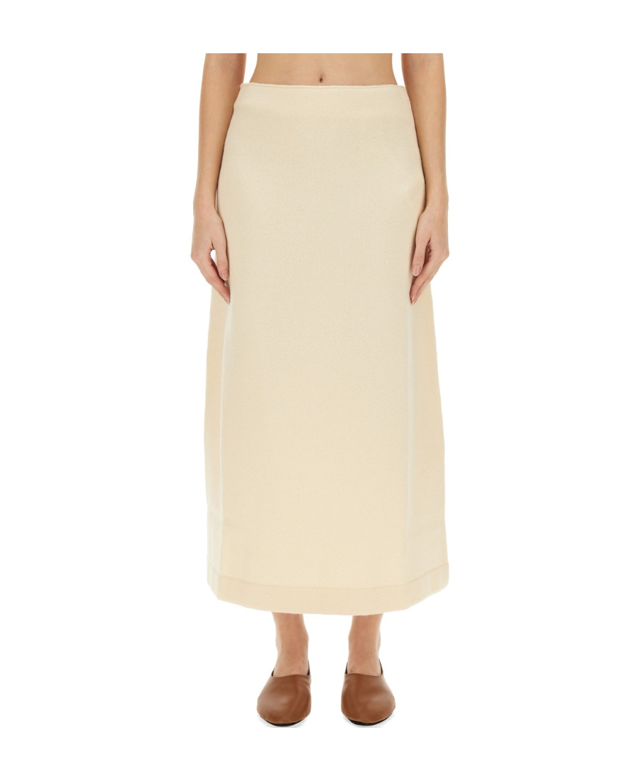 Jil Sander Regular Fit Midi Skirt In Soft Wool In Nude