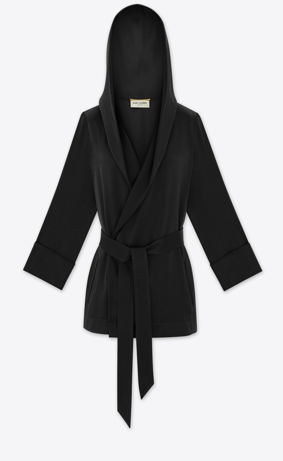 Saint Laurent Self-tie Hooded Jacket In Black