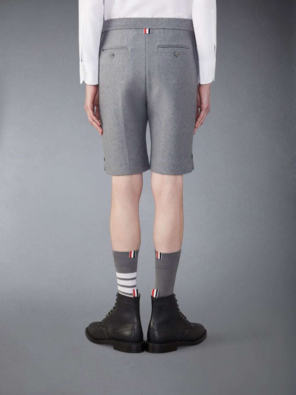 Thom Browne Rwb-stripe Cotton Shorts In Gray