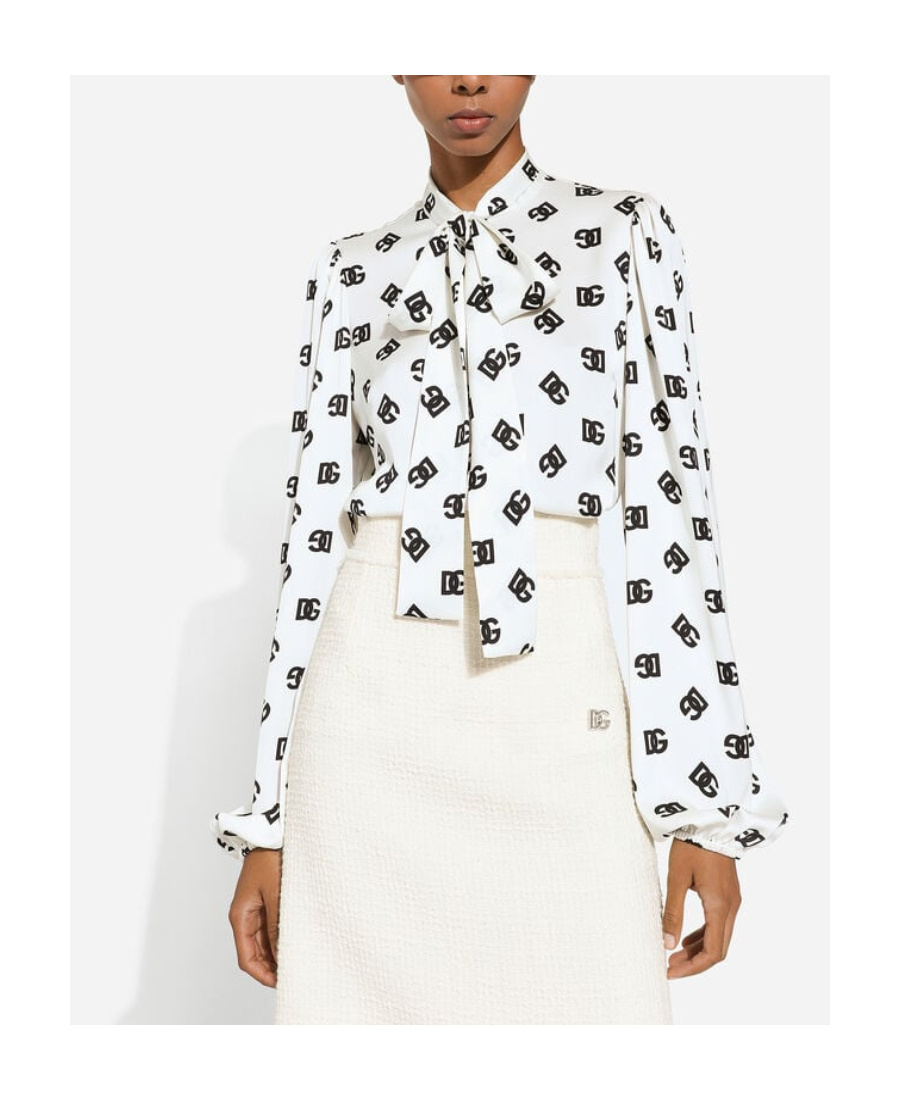 Dolce & Gabbana Logo-print Attached-scarf Shirt In White