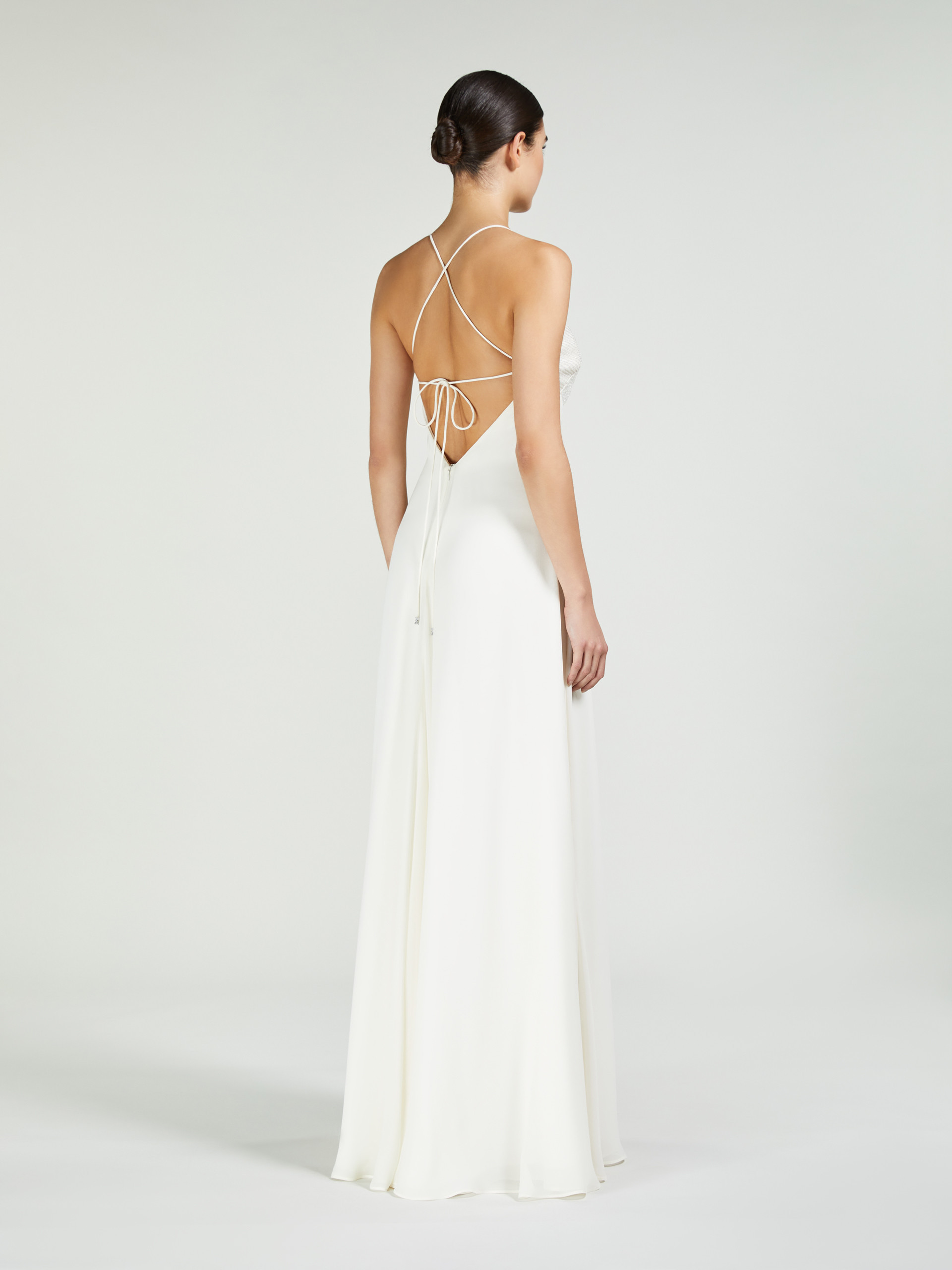 Max Mara Silk Calmi Maxi Dress With Embroidered Bustier In White