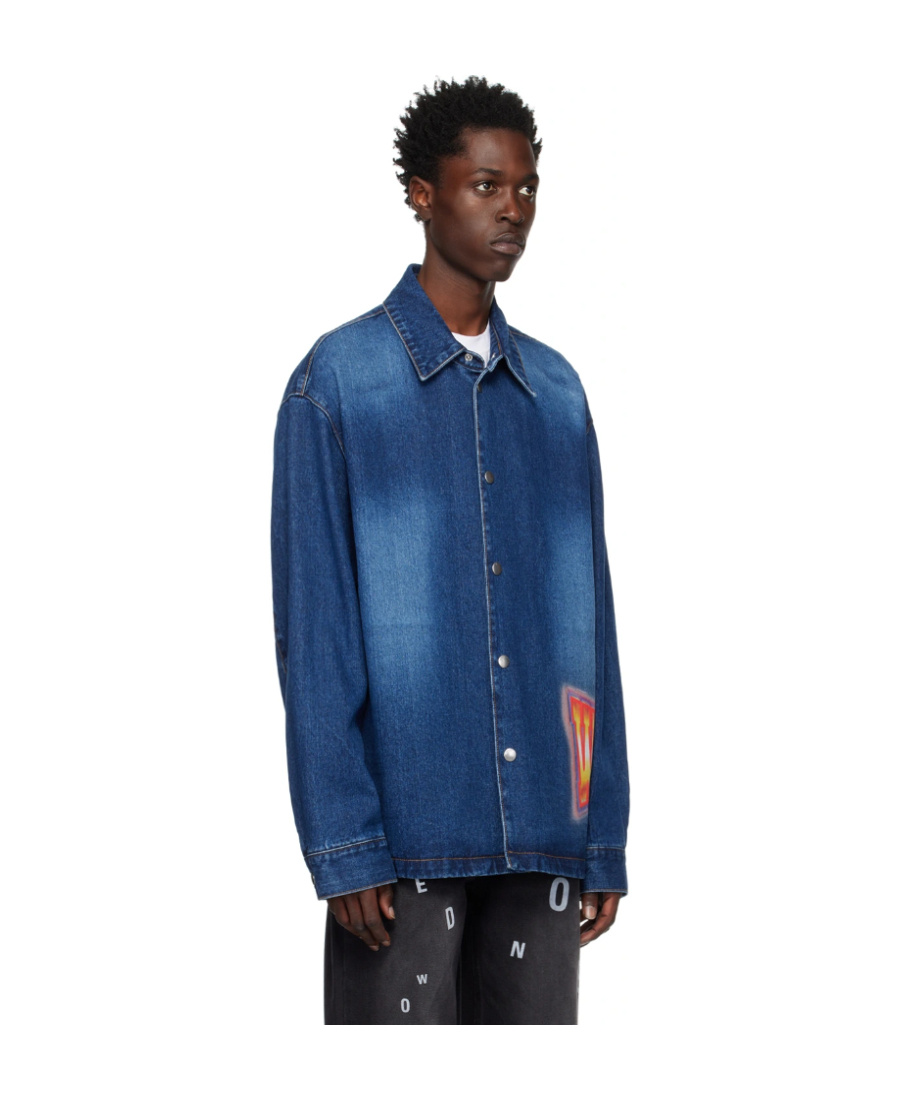 We11 Done Logo Painted Denim Jacket In Blue