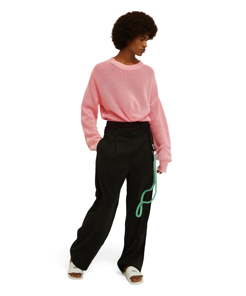 Msgm Net Cloth Round Neck Sweater In Pink