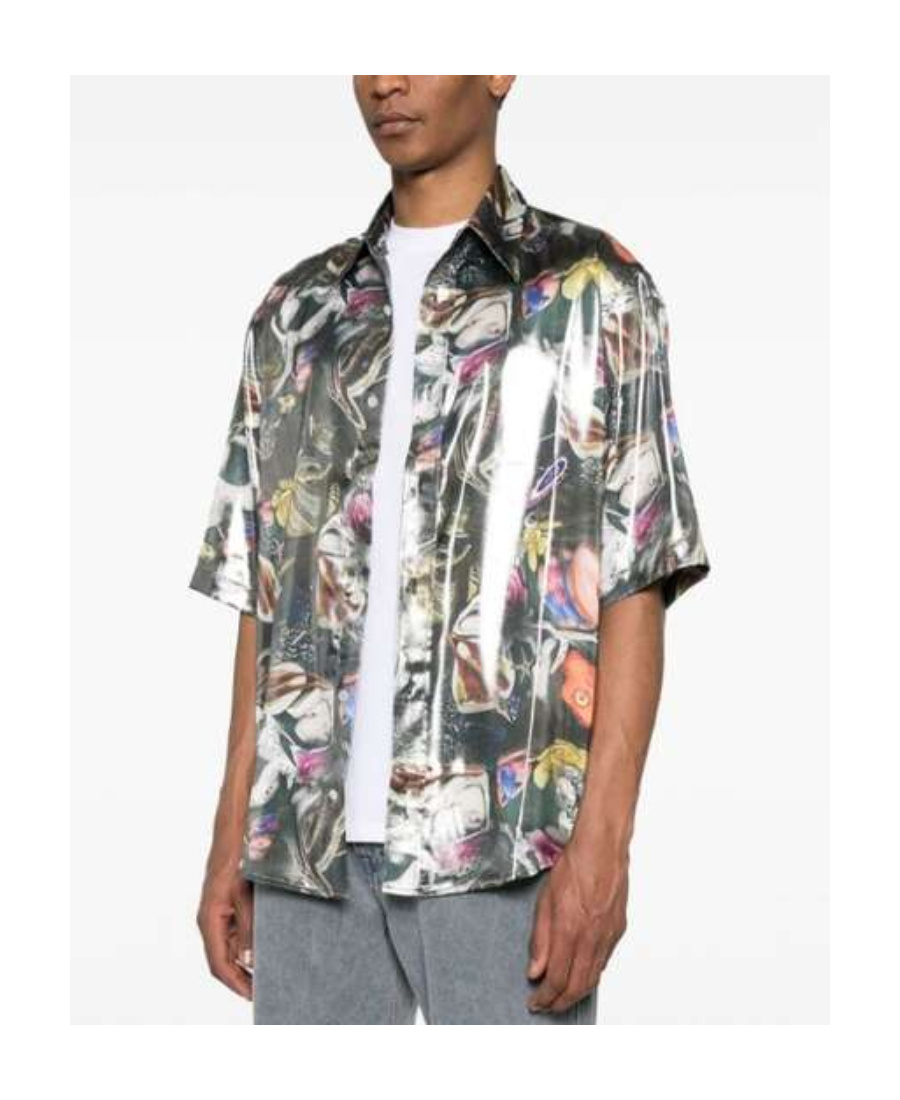 Shop Acne Studios Graphic-print Lamé Shirt In Black