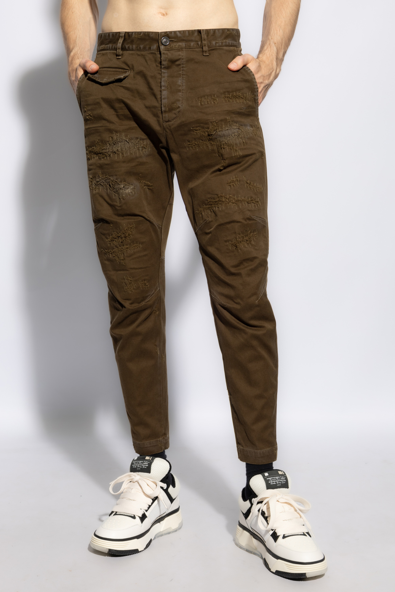 Dsquared2 Pantaloni Chino Con Strappi Marrone In Brown