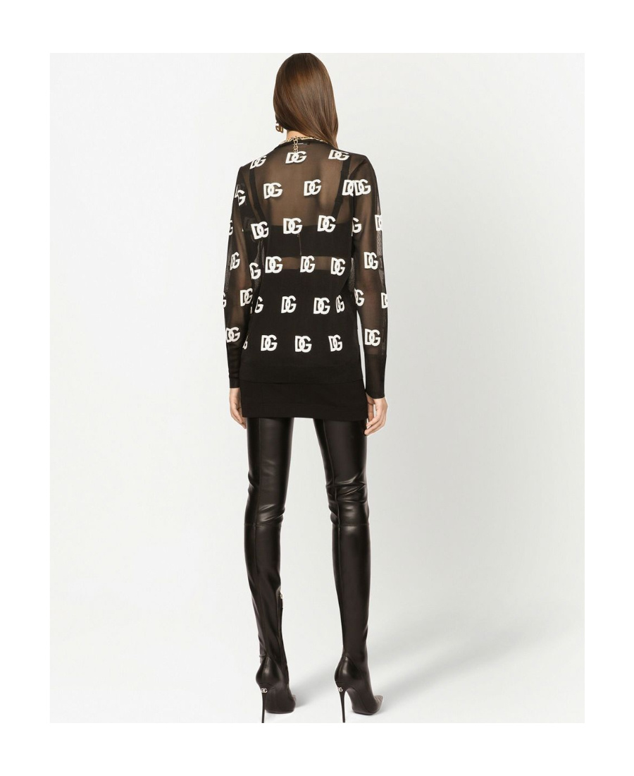 Dolce & Gabbana Logo-print Sheer Long-sleeved T-shirt In Black