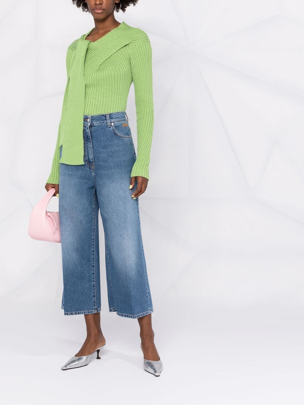Msgm Ribbed-knit Knot-detail Top In Green