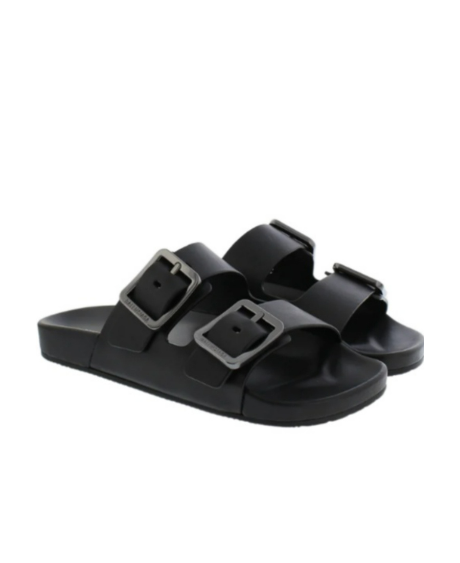 Balenciaga Logo Flat Slippers In Black