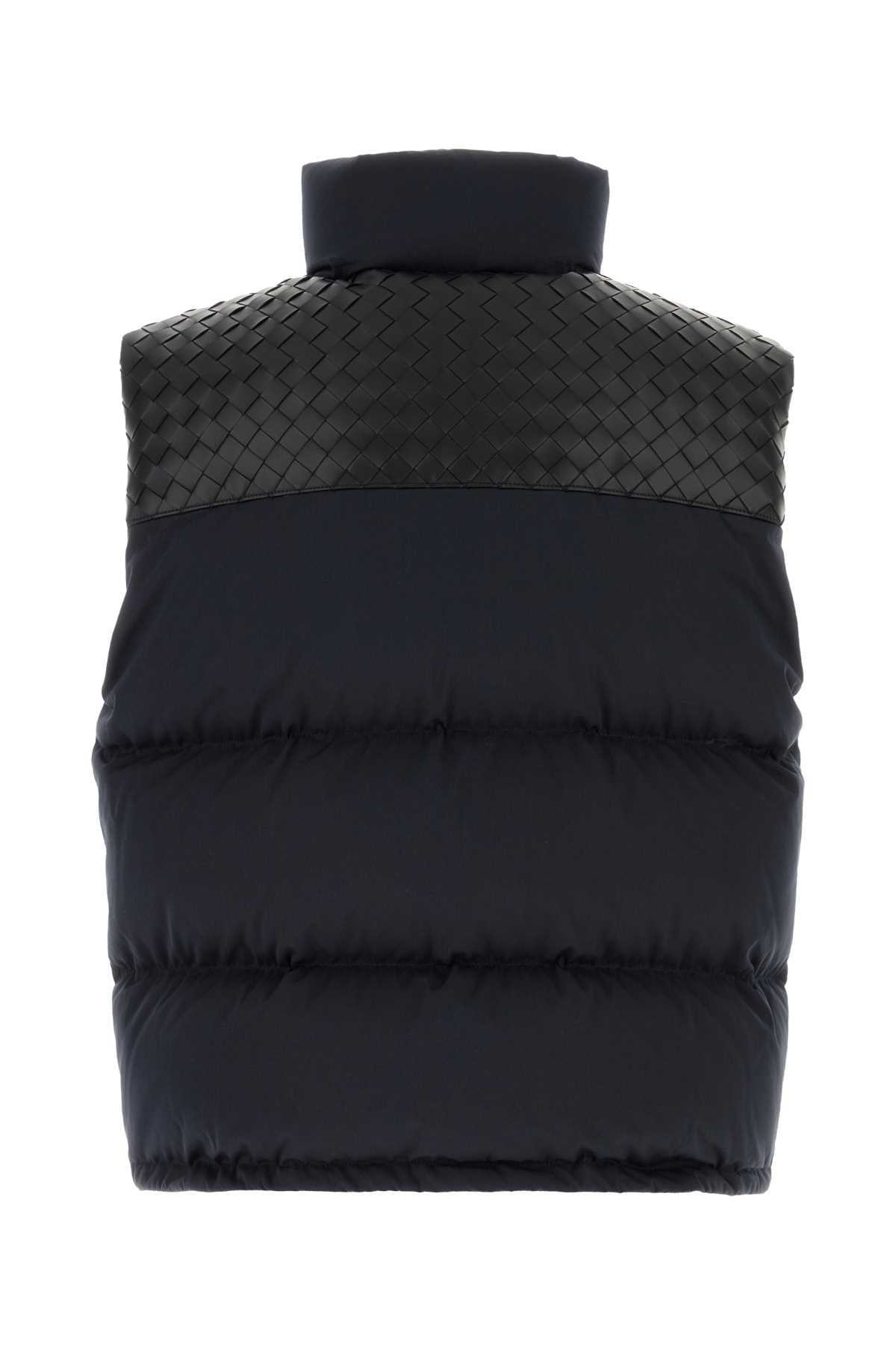 Bottega Veneta Padded Vest With Intrecciato Leather Details In Black