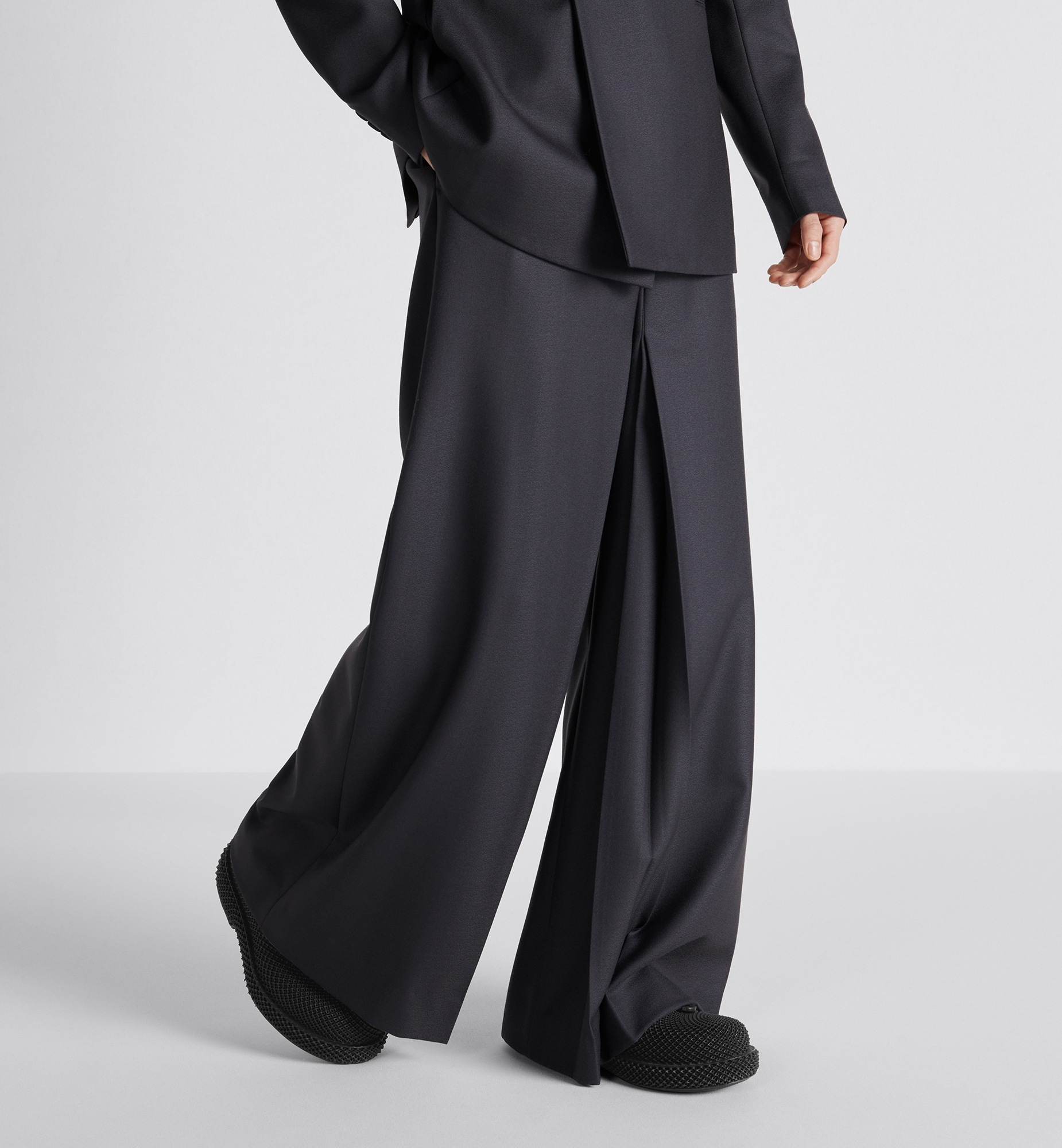 Dior Pleated Zipper Wool Casual Pants In Gray