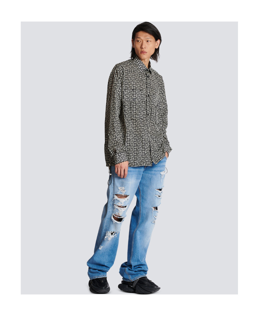 Shop Balmain Monogrammed Overshirt In Black