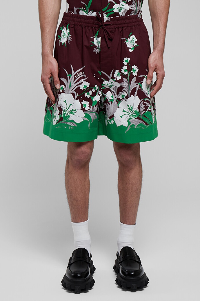 Valentino Floral-print Drawstring Shorts In Red