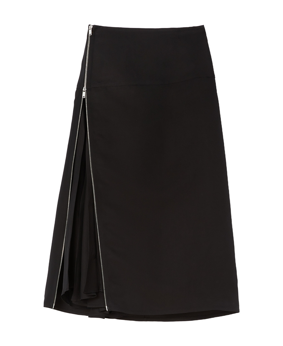 Jil Sander Double-layered Midi Skirt With Side Full Zip In Black