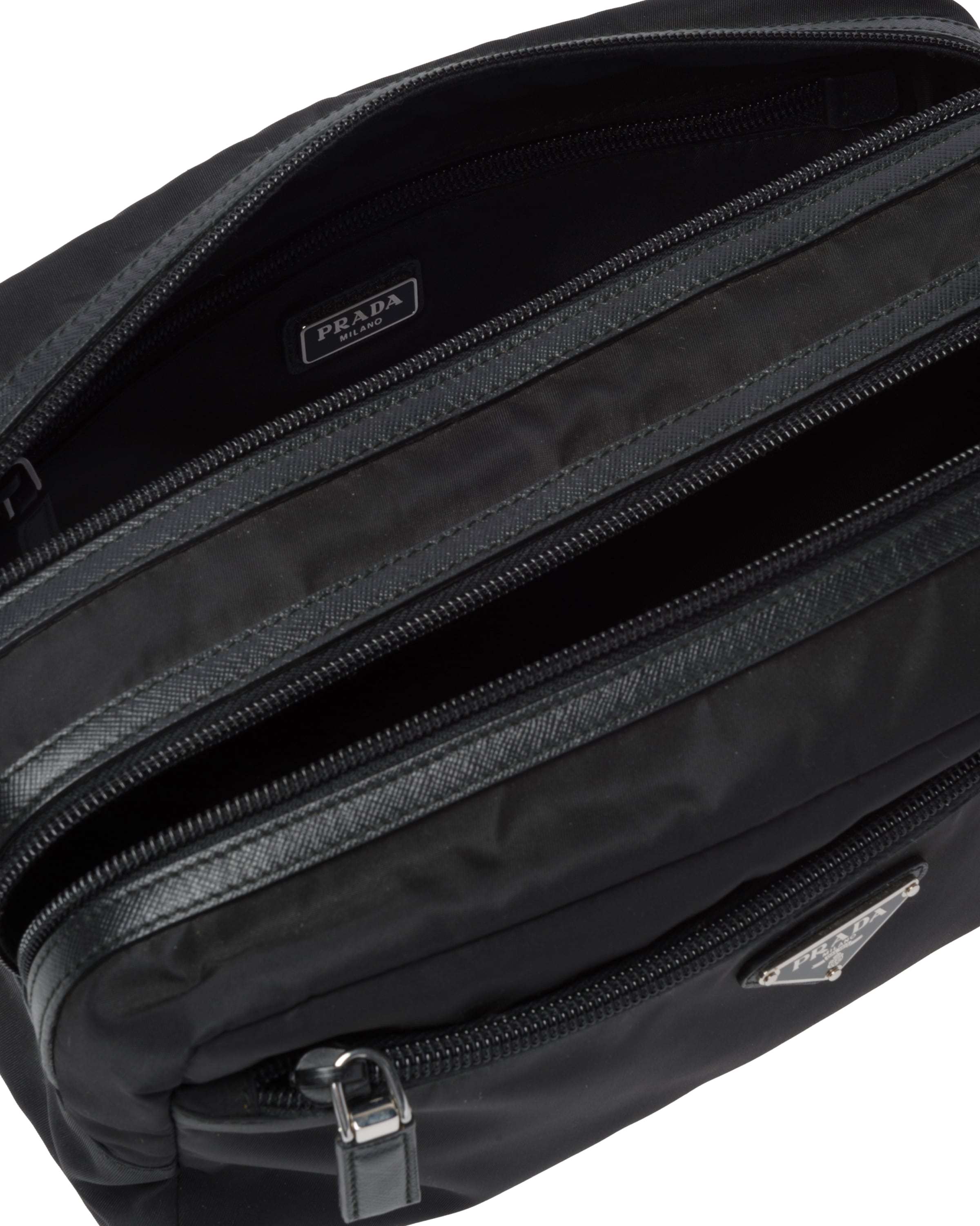 Prada Re-nylon And Saffiano Leather Travel Pouch In Black