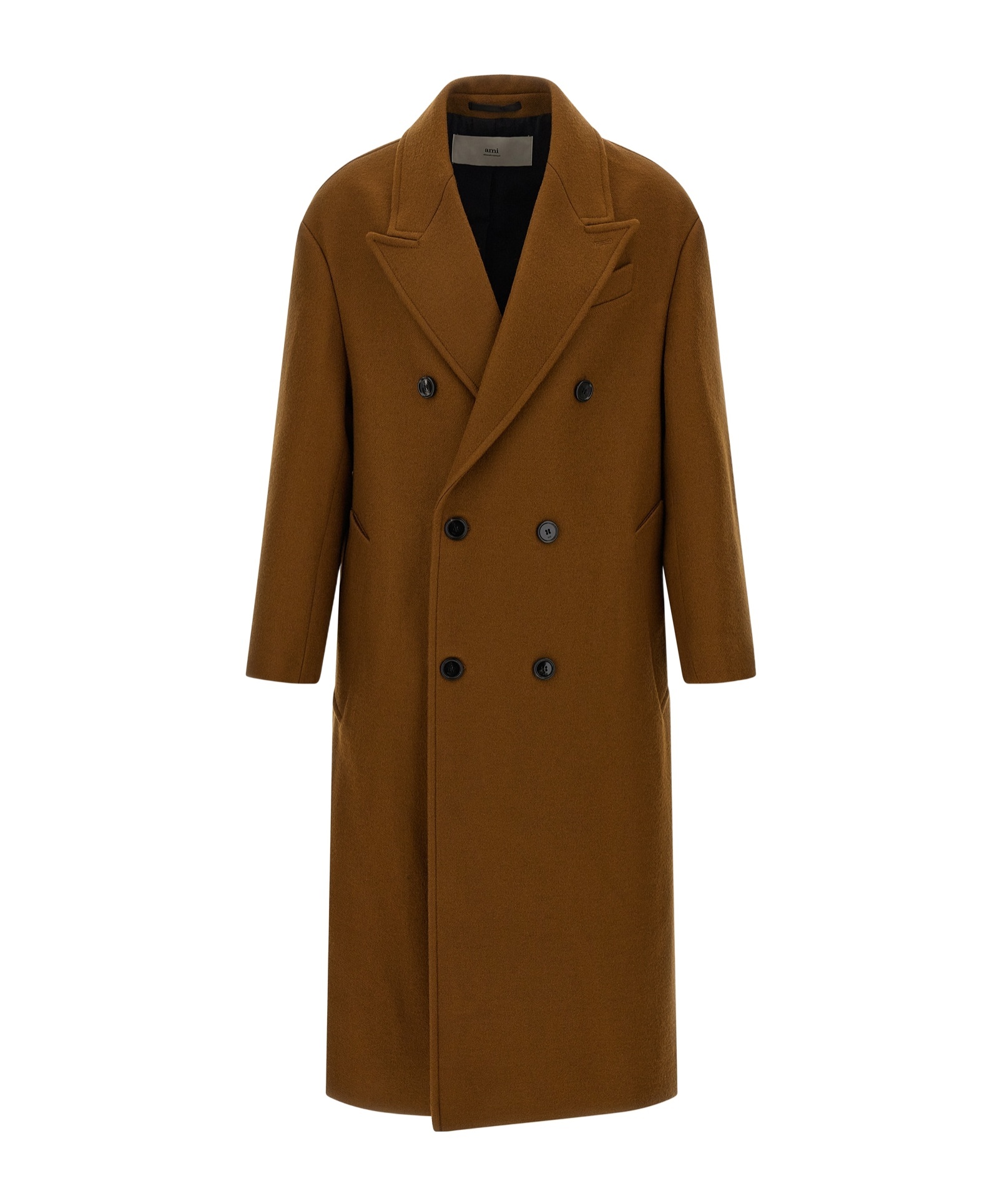 Ami Alexandre Mattiussi Double-breasted Coat Featuring Back Vent And Notched Lapels In Brown