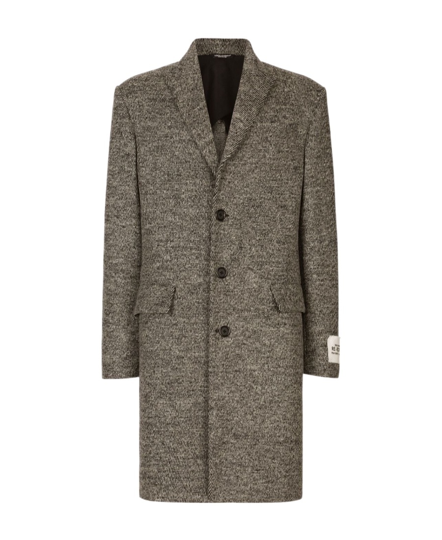 Dolce & Gabbana Single-breasted Melange Diagonal-weave Wool Coat In Gray