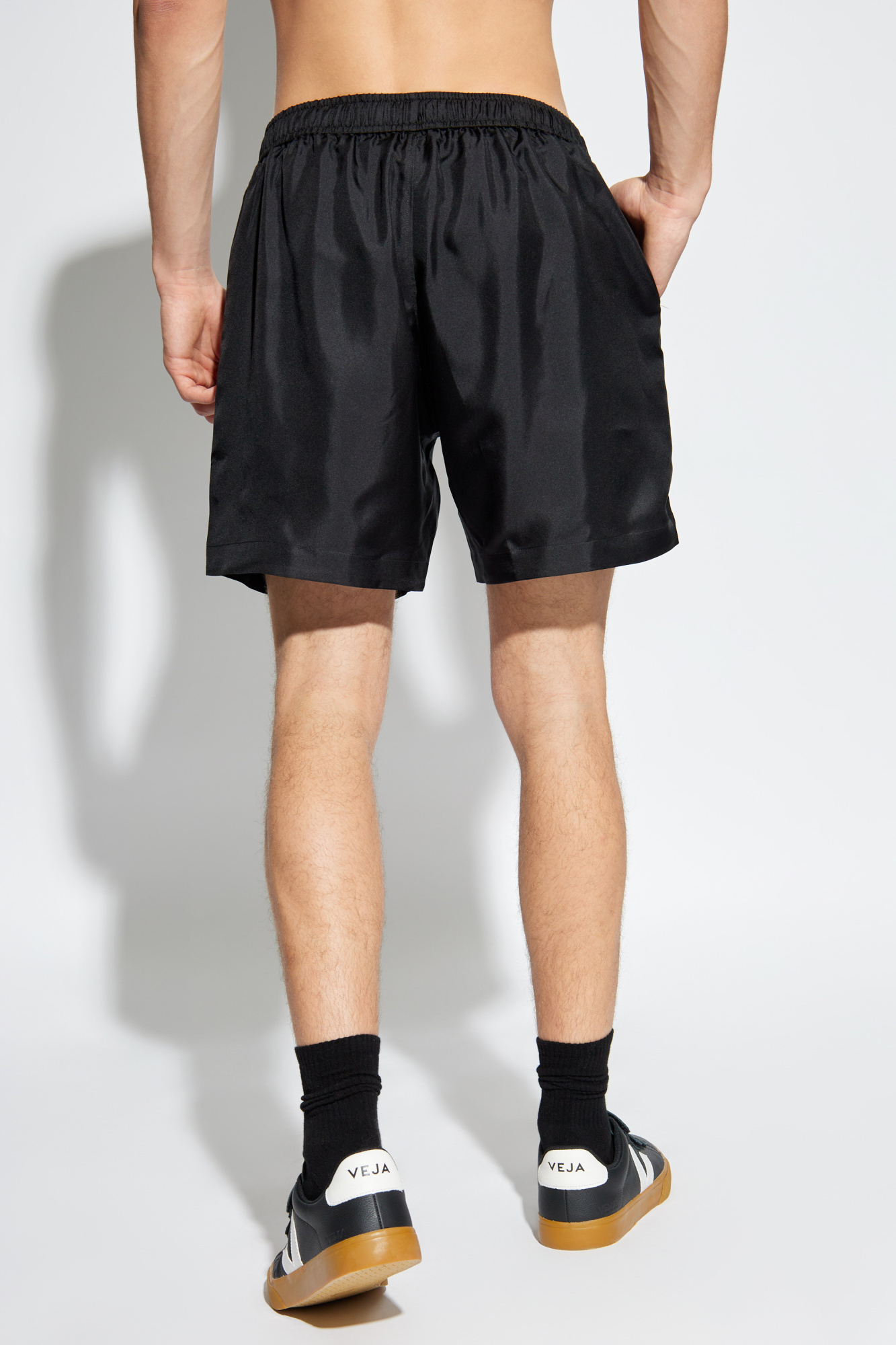 Amiri Logo-print Silk Shorts In Black