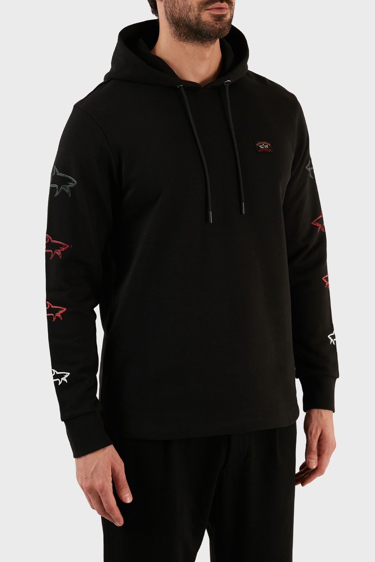 Paul & Shark Logo-embroidered Shark Print Hoodie In Black