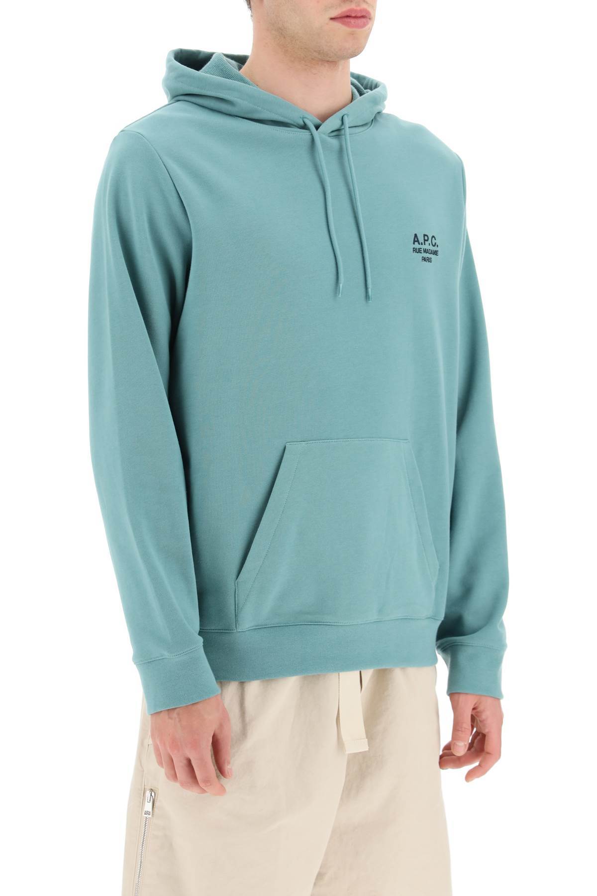 Apc Logo-print Drawstring Hoodie In Blue