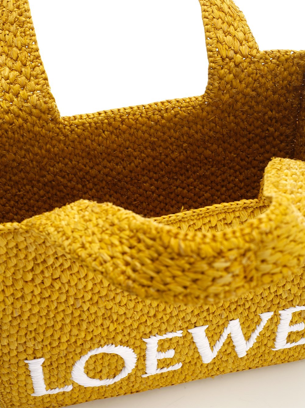 Loewe Small  Font Tote In Raffia In Yellow
