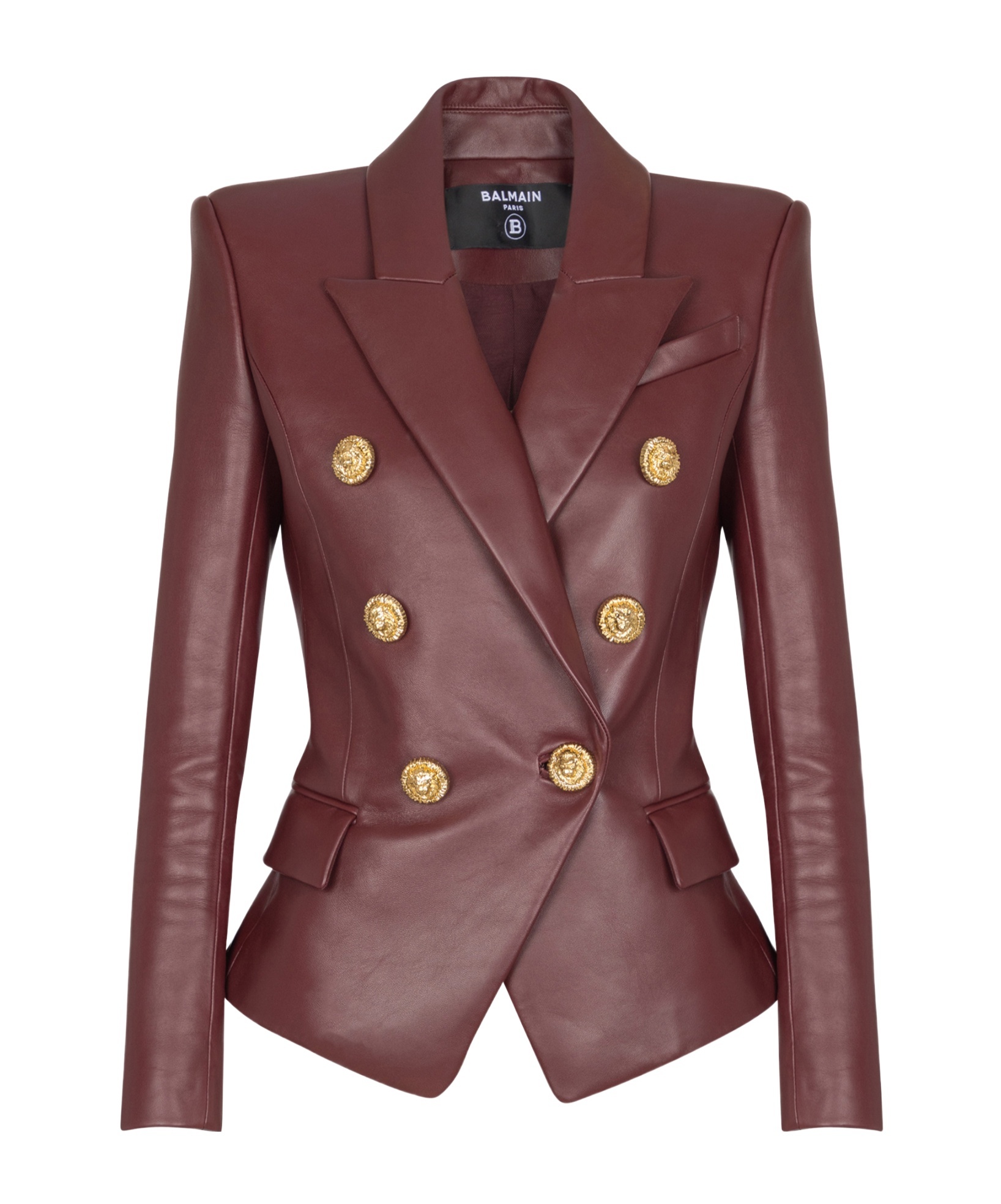 Balmain Double-breasted Lambskin Leather Blazer In Brown