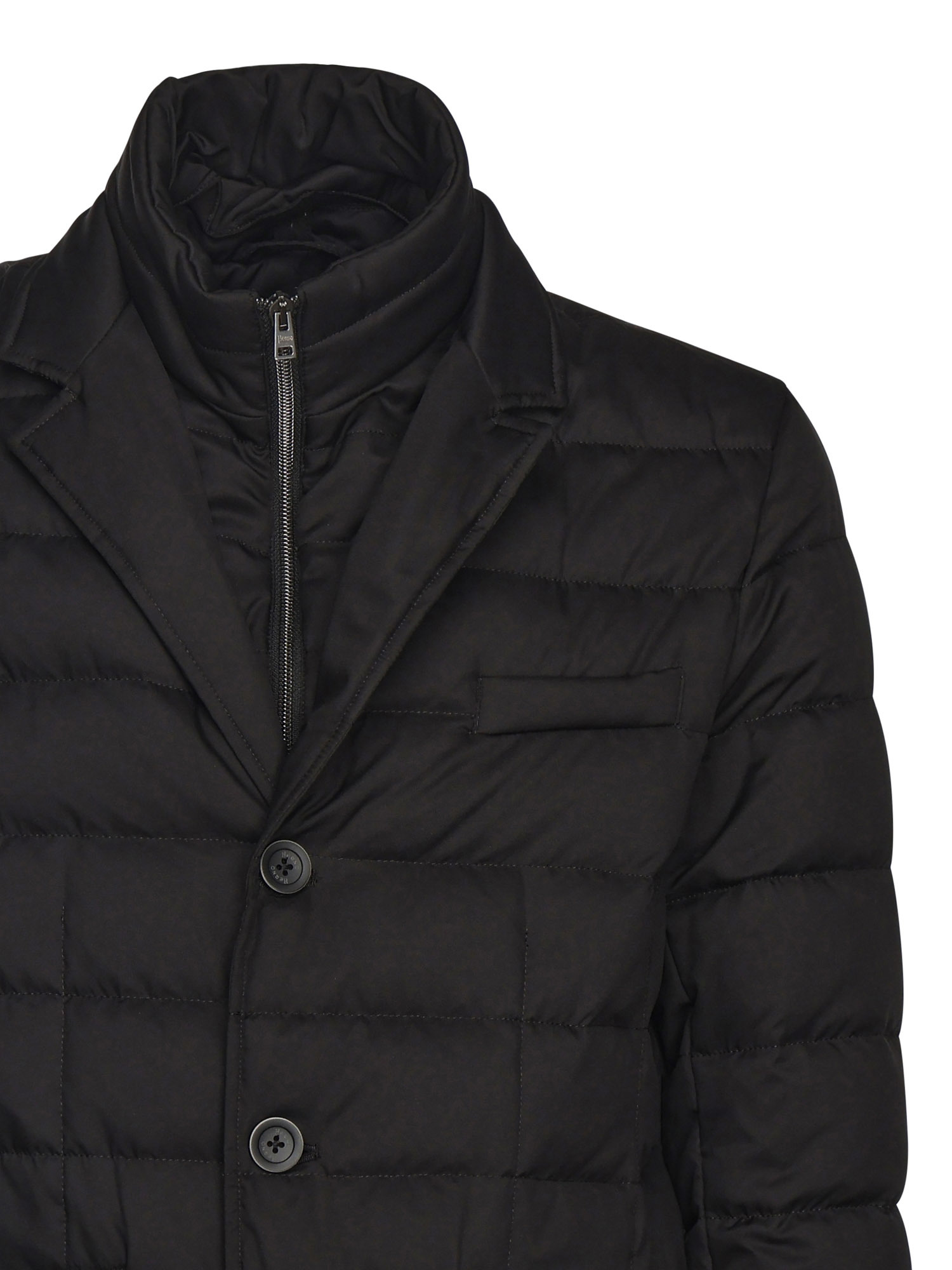 Herno Tailored Black Puffer Jacket With Notched Collar In Black