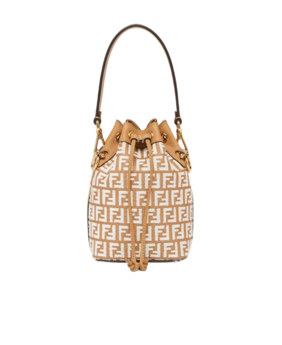 Shop Fendi Raffia Mini Bag With White Tapestry Fabric Ff Motif In Nude