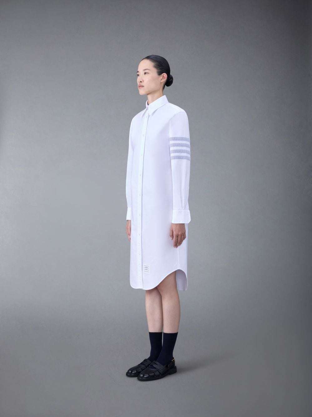 Thom Browne Striped Cotton Oxford Shirt Dress In White