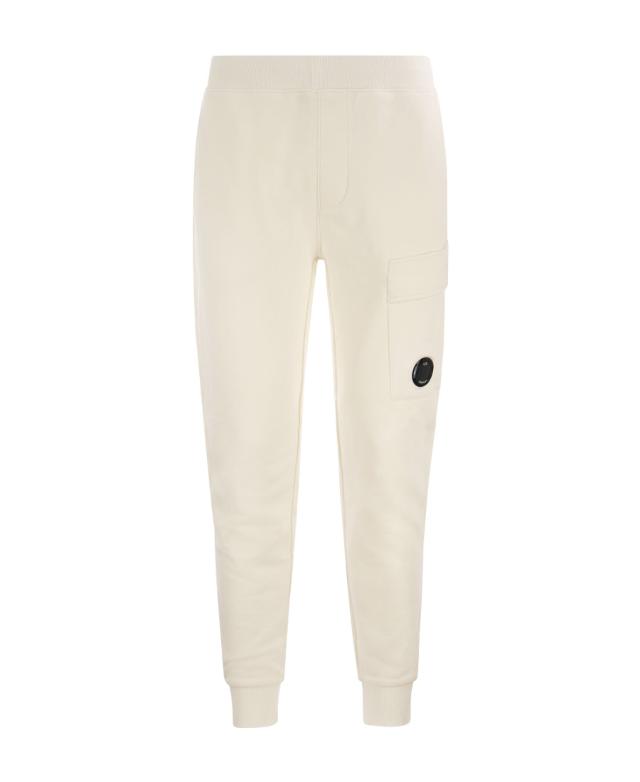 C.p. Company Diagonal Raised Fleece Lens Sweatpants In White