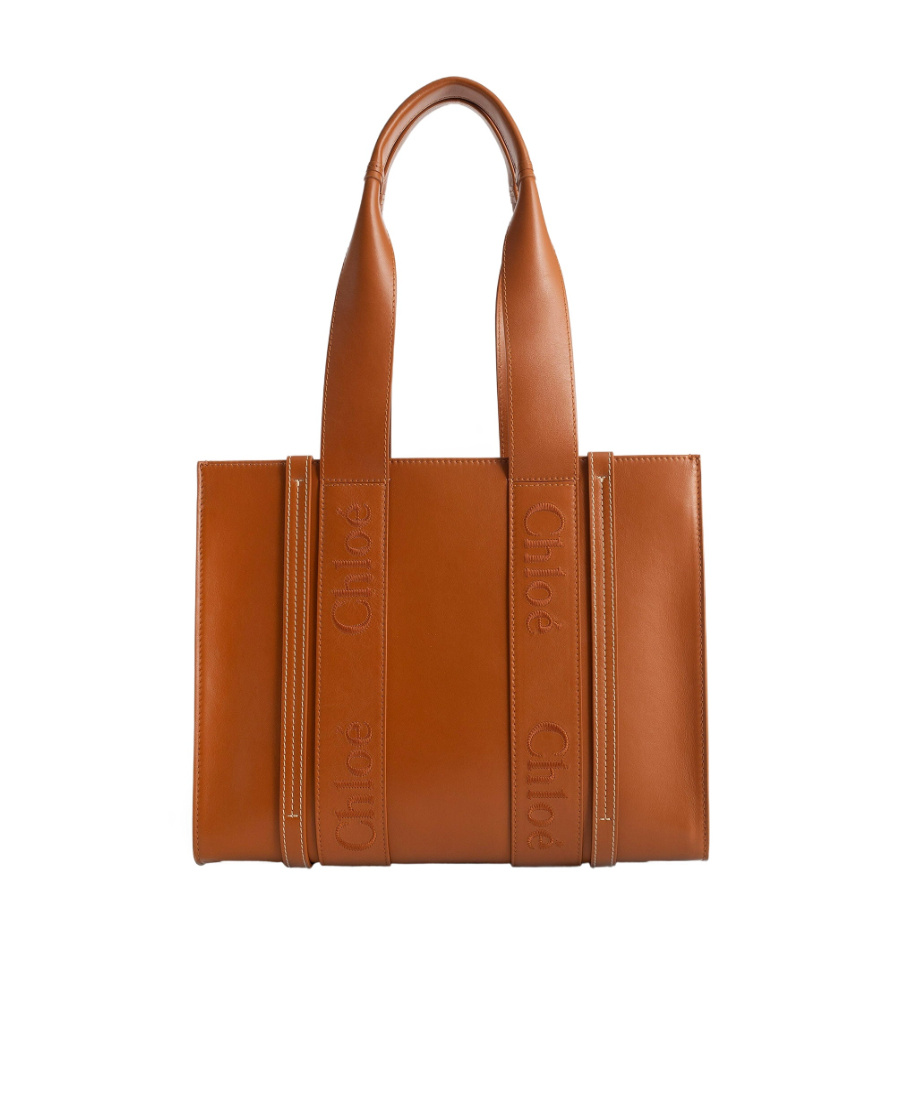 Chloé Woody Medium Embroidered Leather Tote In Brown