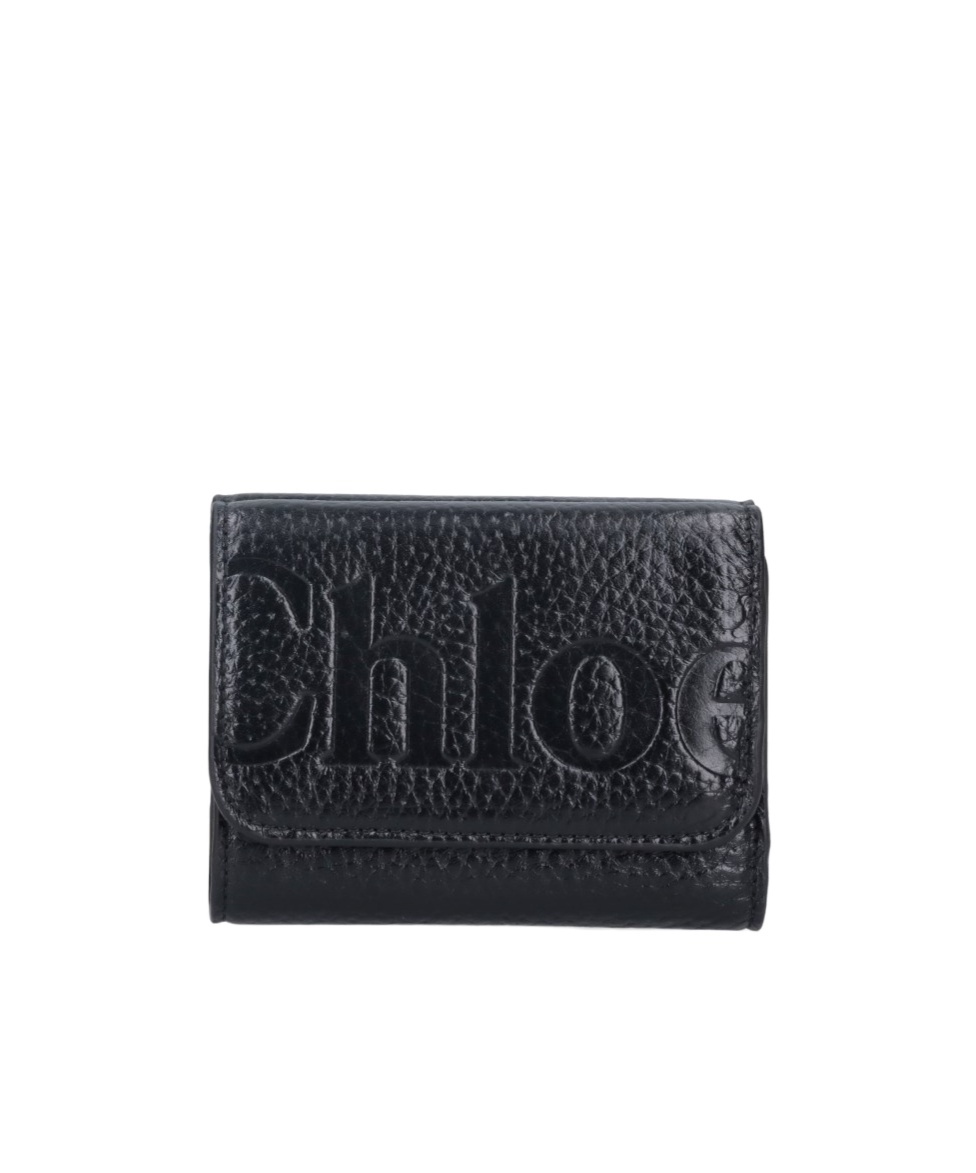 Chloé Logo Embossed Cardholder Wallets In Black